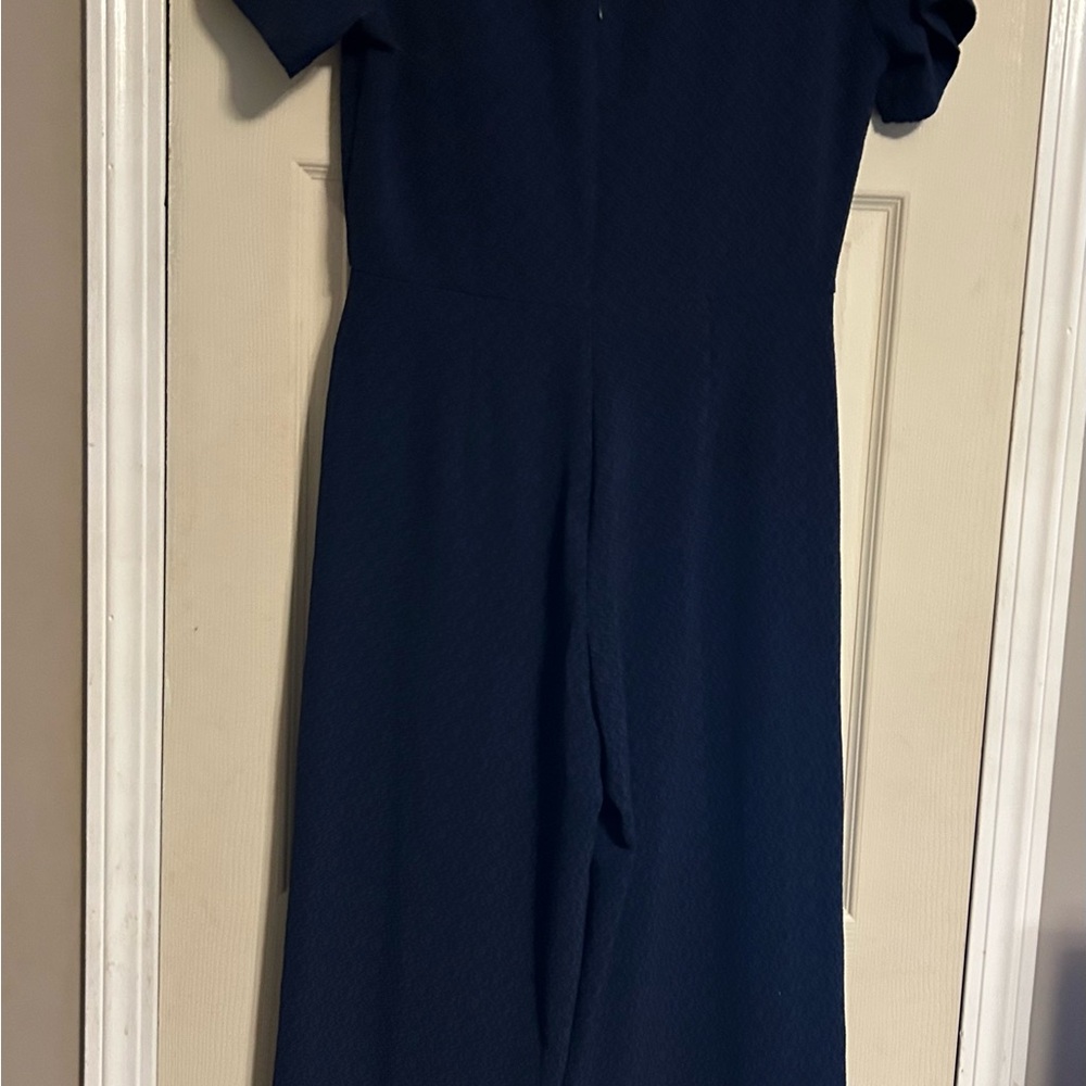 Lush Deep Blue Patterned Crop Jumpsuit - Picture 5 of 6
